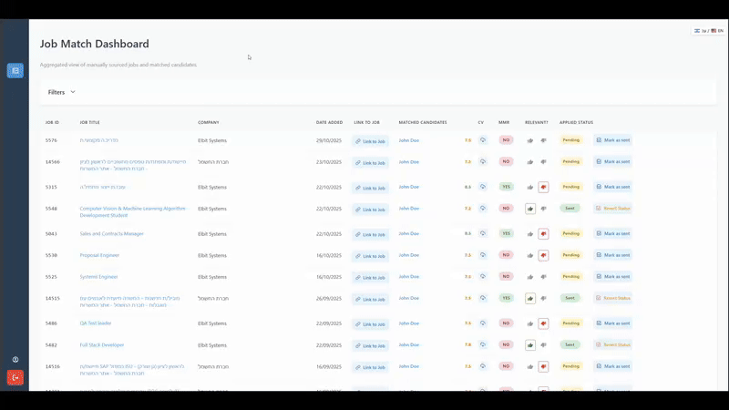 הדגמת מעקב אחר התאמות